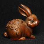 2.8 Inch Old Chinese Boxwood Carved Rabbit Statue Netsuke Decoration Collectable