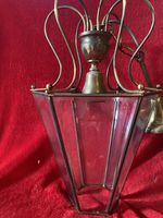 Vintage/Retro Pair Ceiling Lantern Lights Antique Brass Metal & Glass Hardwired
