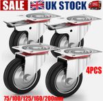 4X Heavy Duty 3" 4" 5" 6" 8" Rubber Swivel Castor Wheels Brake Trolley Furniture