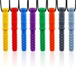 Chew Necklaces for Sensory Kids, 8Pcs Silicone Chewy Necklace for Children with