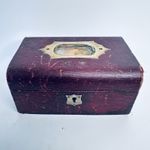 Antique Victorian Leather Jewellery Trinket Box Brass Handle Gothic Keepsake Box