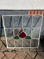 Set of 10 Reclaimed Leaded Stained Glass Window Panels 44cm x 44cm Floral