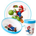 Super Mario 3pcs Bicolor Kids Dinner Tableware Set Plate, Bowl & Tumbler