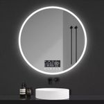 Round LED Bathroom Mirror Dimmable 3 Colour Light with Memory Function Anti Fog