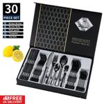 30Pcs Cutlery Dinner Set Stainless Steel Metal Tableware Forks Tea Spoons Boxed