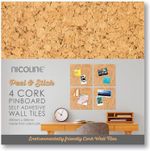 Cork Pin Board Tiles Self Adhesive Noticeboard Messages 4 Pack Nicoline 30x30cm