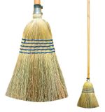Corn Broom Traditional Sweeping Brush Long Handled Yard Garden Wooden Natural