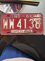 Vintage 1961 Indiana USA License Plate WW 4138 Safety Pays Red Number Plate