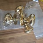 2 x Solid Natural Brass Door Knobs Rim Lock Handles New But Old Stock Reclaimed