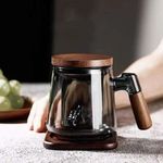 500ml Glass Tea Cup With Tea Infuser And Lid Tea Strainer Wood Handle Heat
