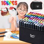 24-168pc Colouring Pens Dual Tip Markers Felt Tip Fine Broad Art Set Adults Kids