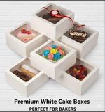 White Cake boxes with window -10inch- with red ribbon - pack of 5,10,15,20,25,30