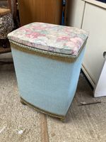 Blue Woven Laundry Basket Bin with Fabric Seat Vintage Lloyd Loom Style