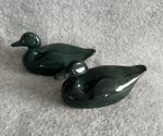 Vintage Pair 2x Jade Green Ceramic Marbled Duck Figurine Ornament