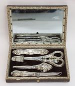 Antique silver Etui sewing set scissors needle case Victorian silver