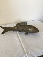 ANTIQUE SOLID BRONZE JAPANESE KOI CARP SCULPTURE.