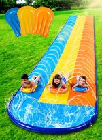 Sloosh 18ft/548cm Triple Lanes Slip Slide and 3 bodyboards, Backyard Lawn Water