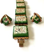 Renoir Matisse  Dappled Enamel Bracelet and Earrings set, Book Piece set, 1950s