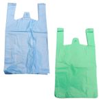 Large Jumbo Blue Green Strong Recycled Eco Plastic Vest Shopping Carrier Bags