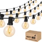 400FT LED Outdoor Garden Festoon Fairy String Lights Mains Powered & G40 Bulbs