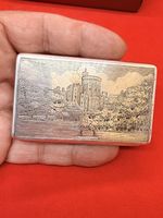 Antique Style Enamel Niello Solid Silver Castle Top Snuff Box London By Asprey