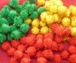 50 or 100 ASSORTED COLOUR GLITTER POM POMS  15MM --KIDS CRAFT, CARDS,GIFTS