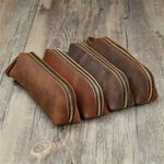 Vintage Leather Pencil Bag Simple Stationery Hoder Pen Case Storage Zipper UK