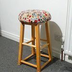 Wood Bar Stool, Light Wood Frame, Multicolour Patterned Upholstered Seat