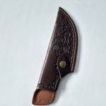 Brown Embossed Leather Knife Sheath Rose Pattern Fixed Blade Scabbard Belt Loop