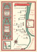 Médoc wine map. Carte vinicole. Bordeaux Gironde 1957 old vintage chart