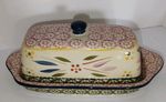 Old World Green Purple Temptations COVERED BUTTER DISH by Tara-Floral 1/4 lb
