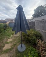 Kingfisher Grey Round Market Parasol, Crank Lift, Base Included, Black Pole