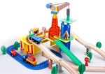 Wooden 80 Pcs Busy Crane & Train Set Railway Track Toy Brio Bigjigs Compatible