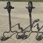 Pair Hand Forged Wrought Iron Andirons Fireplace Dogs Spanish Revival Gothic