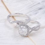 Cushion Cut 3.20Ct Diamond 14K White Gold Wedding Ring Set Simulated in Size 6.5