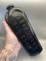 LARGE BLACK GLASS EARLY VICTORIAN PIG SNOUT CASE GIN BOTTLE J T BEUKERS SCHIEDAM