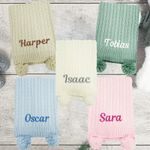 Baby Boy Girl Personalised Cable Knit Pom Pom Blanket Embroidered Name