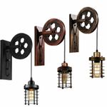 Wheel Wall Light Retro Industrial E27 Fitting Pully Wall Hanging Lamp Fixture UK