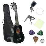 21" Soprano Beginners Ukulele with Gig Bag, Felt Pick & Spare Strings – Black