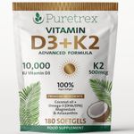 Vitamin D3 10,000 IU + K2 500mcg VITAMIN D K2 Clean Genuine  VIT D3 K2