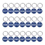 Number Tags 1-100, 100 Pcs 30mm Round Key Tags Aluminum Metal, Blue