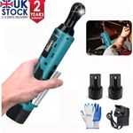 420Nm Electric Cordless Right Ratchet 3/8" 90° Angle Wrench 2 Battery DIY Tool