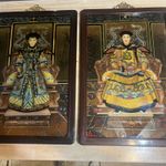 Antique Pair of Chinese Reverse Painting Ancesteral Emperors on Glass/Framed