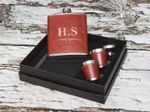 7oz Full Leather Personalised Hip Flask Set 2 cups - Gift Box Dad, Grandad, Xmas