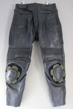 JTS BLACK LEATHER BIKER TROUSERS + CE ARMOUR & KNEE SLIDERS WAIST 32-34"/LEG 29"