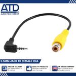2.5mm RCA Cable DVR Dash Reverse Rear Camera Input AV Male Yellow Jack Adapter