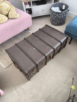 Vintage Drawco Steamer Trunk Coffee Table Storage  British Steel Hoops 1930s