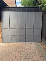 5 Ikea PAX wardrobe doors in grey. Includes handles. 1 door with no handle
