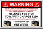 Warning wheel clamping safety sign 
