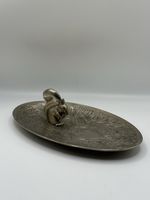 Vintage Silver Tone Squirrel Trinket Dish Ornate Engraved Oval Pin Tray